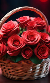 a basket of red roses