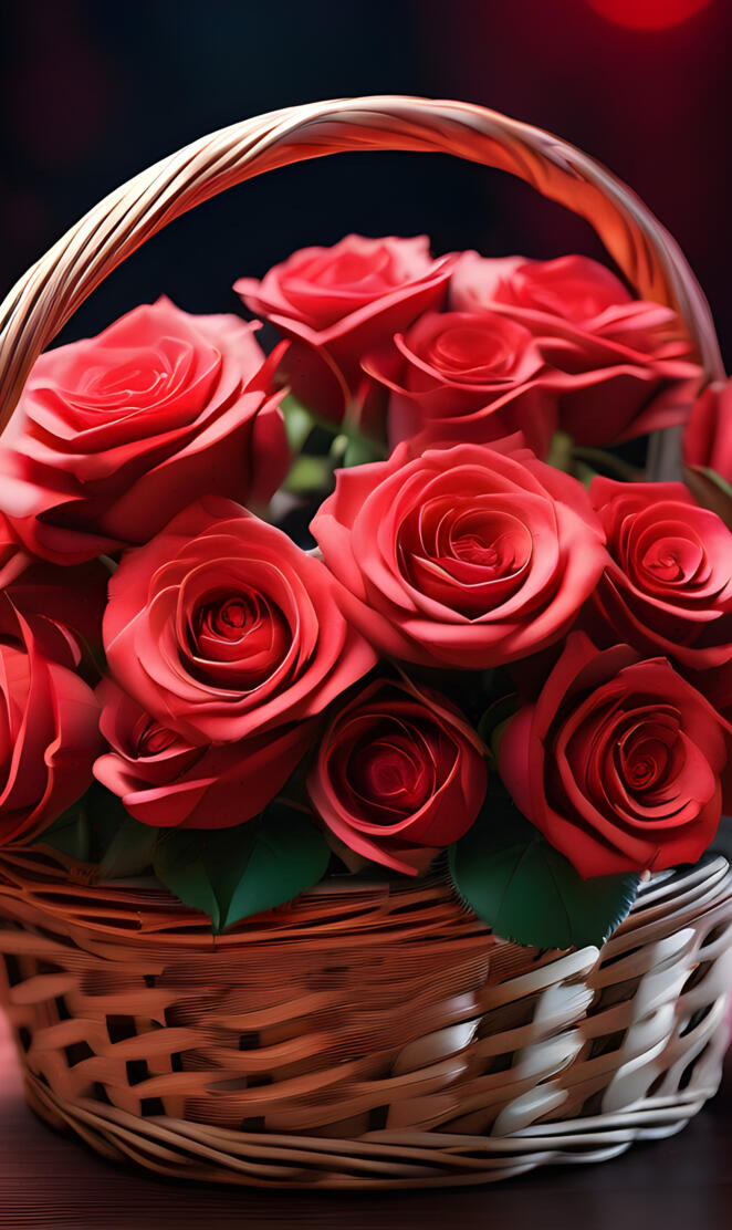 a basket of red roses