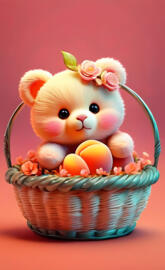 a stuffed animal in a basket