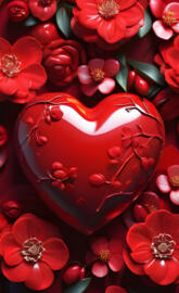 a red heart shaped cake with flowers