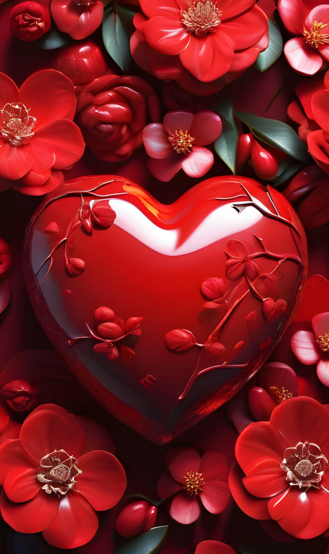 a red heart shaped cake with flowers