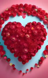 a heart made of pink flowers