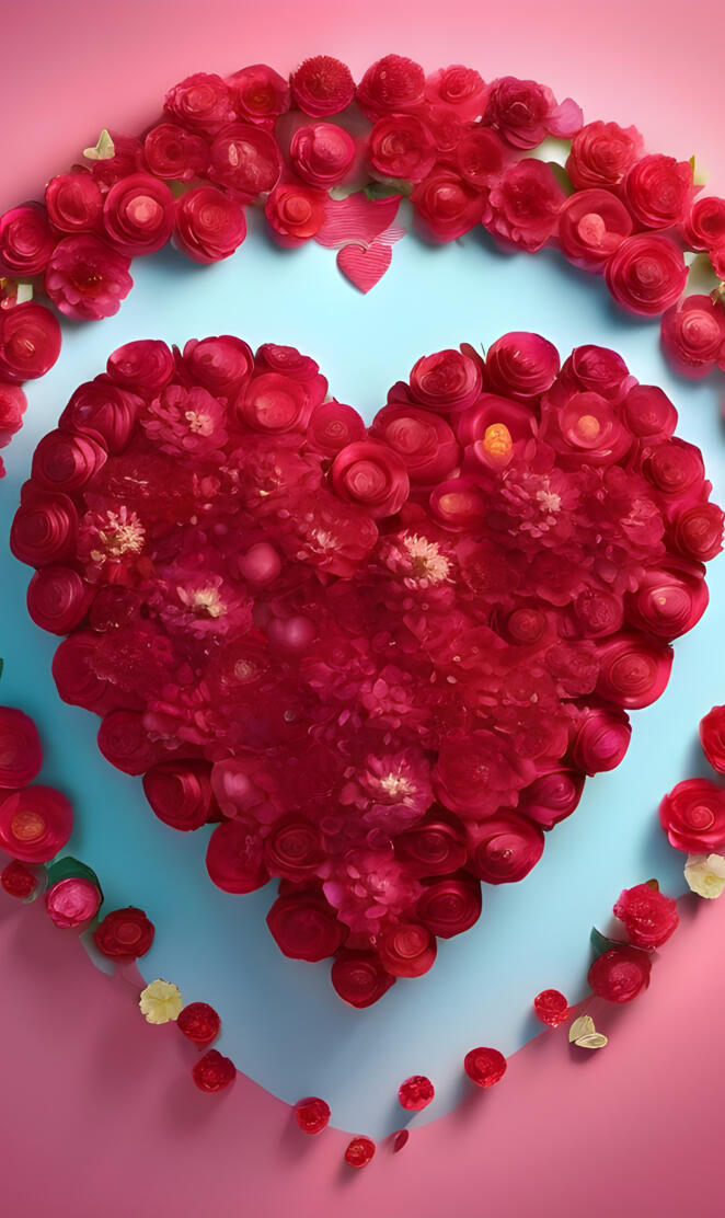 a heart made of pink flowers
