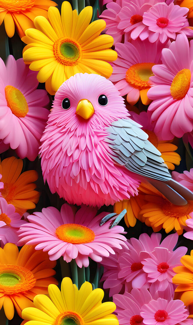 a bird with a flower crown