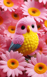 a stuffed toy in a bouquet of flowers