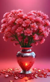 a vase with pink flowers