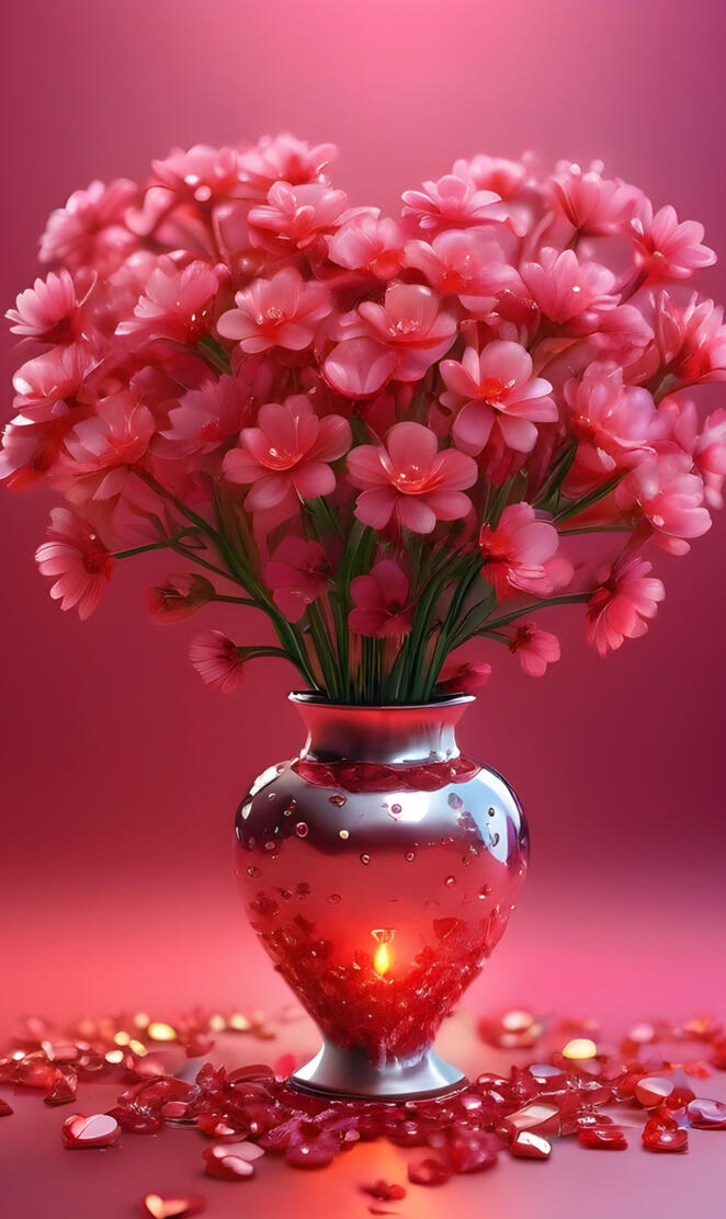 a vase with pink flowers