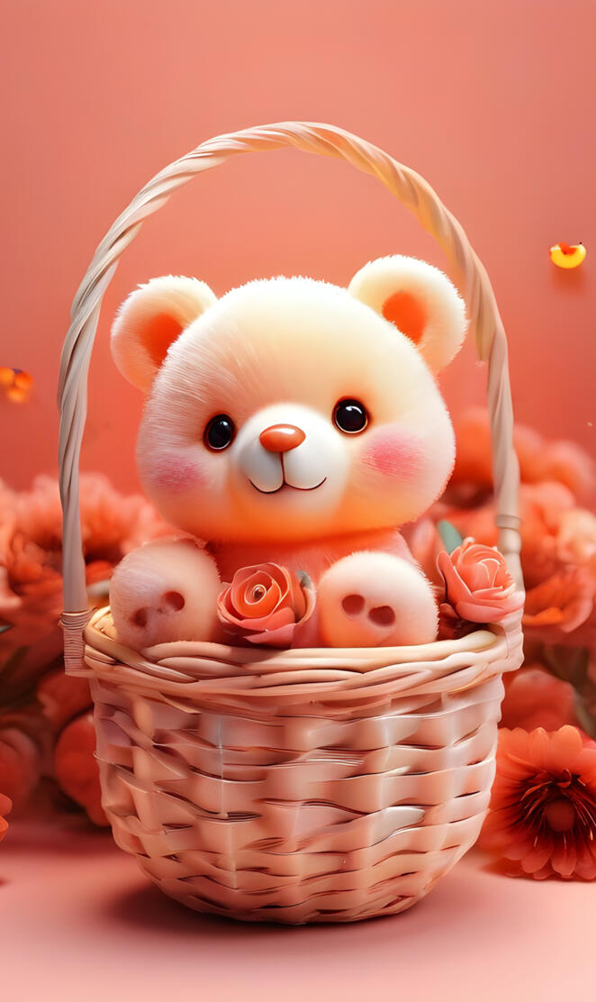 a small stuffed animal in a basket