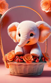 a basket with a stuffed animal in it