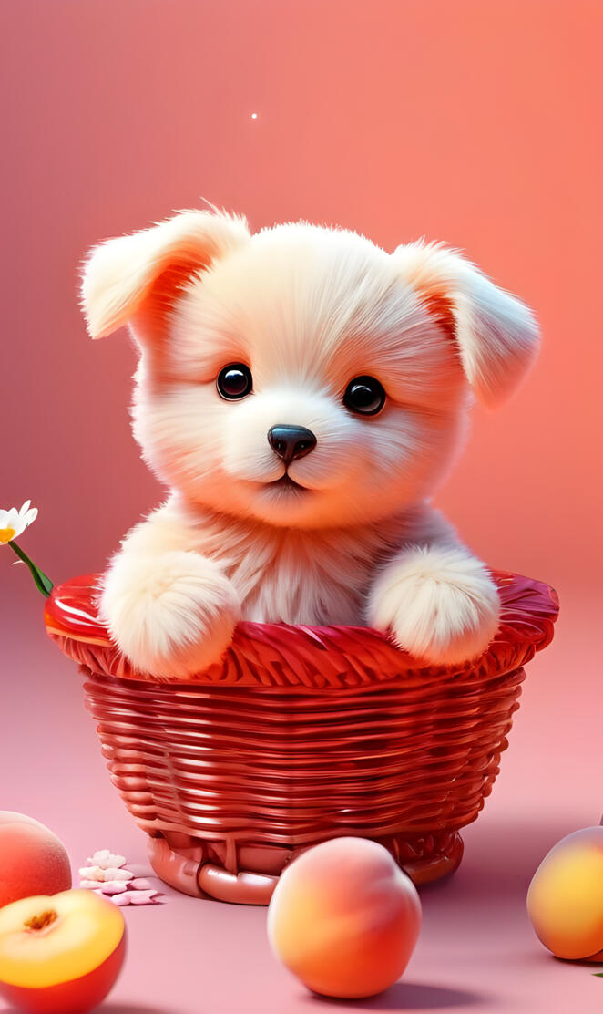 a small dog in a basket