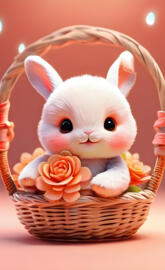 a small white bunny in a basket
