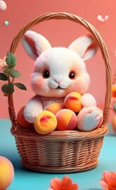 a white bunny in a basket