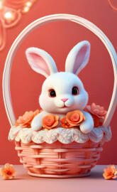 a basket with a rabbit in it