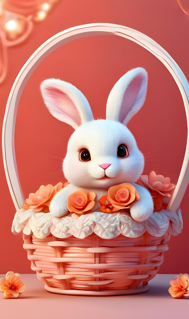 a basket with a rabbit in it