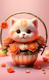 a cat in a pot of flowers