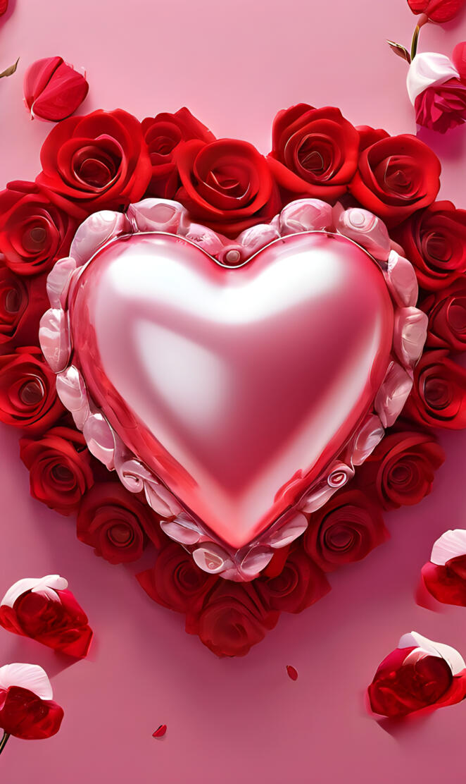 a heart shaped cake with red roses