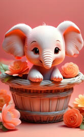 a bunny in a basket of flowers