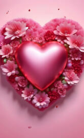 a pink heart shaped cake with pink flowers on top