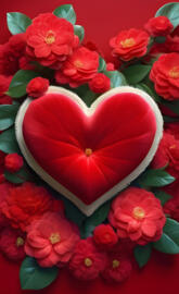 a red flower surrounded by green leaves