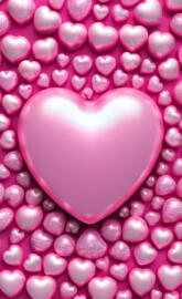 a pink heart shaped object surrounded by red balls