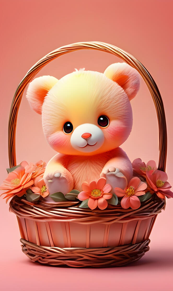 a basket with a stuffed animal in it