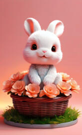 a rabbit in a basket of flowers