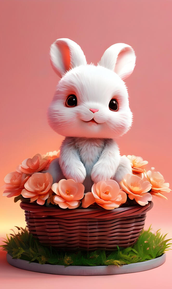 a rabbit in a basket of flowers