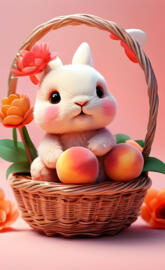 a bunny in a basket of flowers