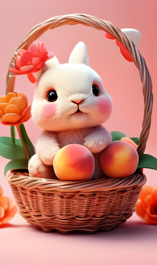 a bunny in a basket of flowers