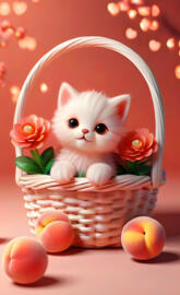 a white kitten in a basket