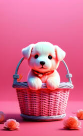 a stuffed animal in a basket