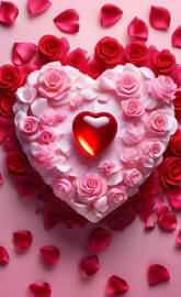 a heart shaped cake with pink roses