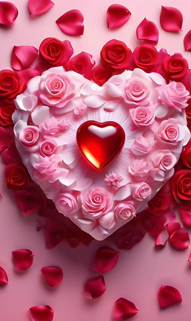 a heart shaped cake with pink roses