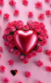 a heart shaped cake with pink frosting and a red heart