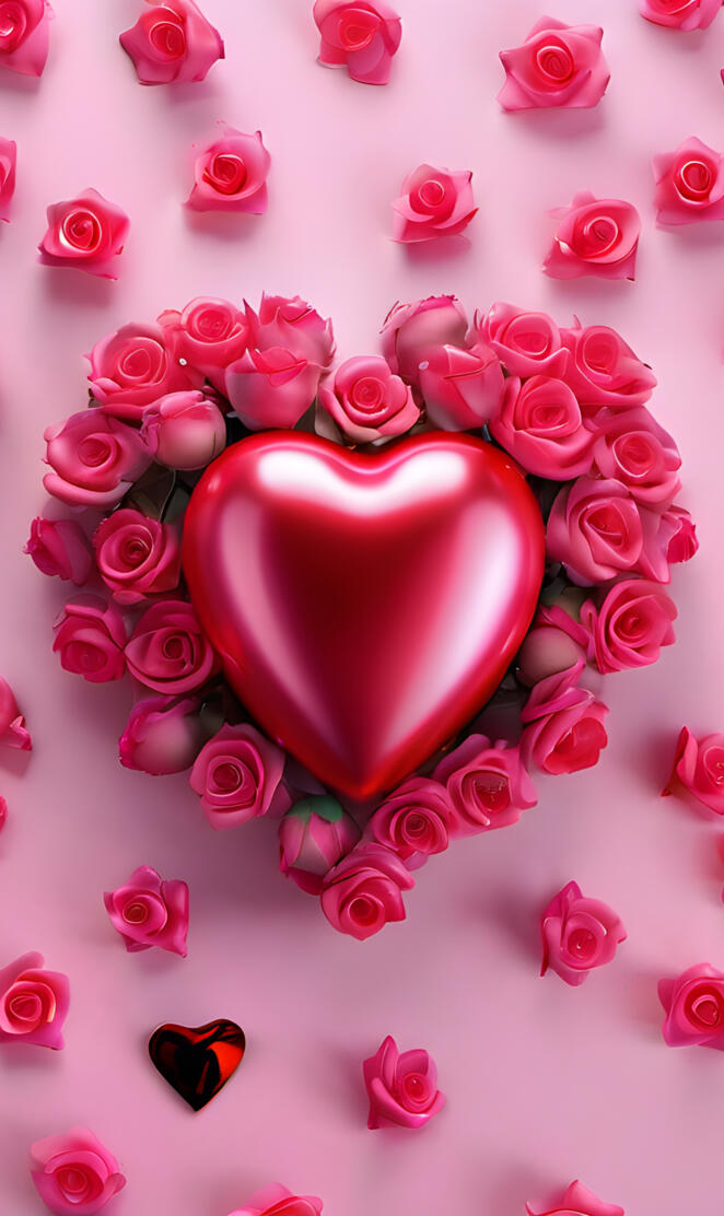 a heart shaped cake with pink frosting and a red heart