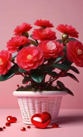 a vase with red roses