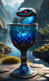 a blue and red fish in a fish bowl