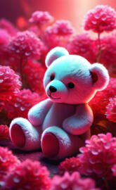 a stuffed animal in a flowery plant