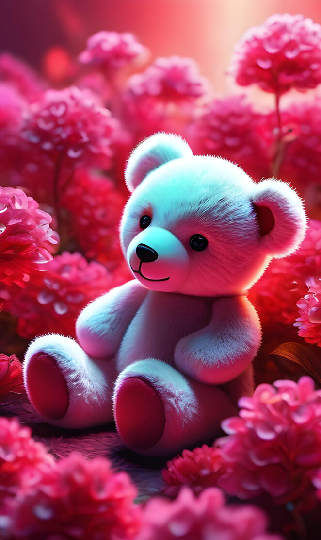 a stuffed animal in a flowery plant