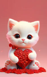 a cat wearing a red and white outfit