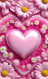 a pink heart with flowers around it