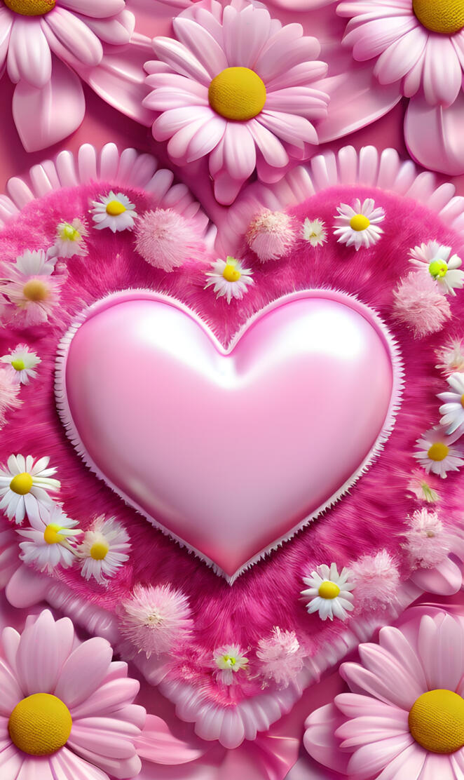 a pink heart with flowers around it