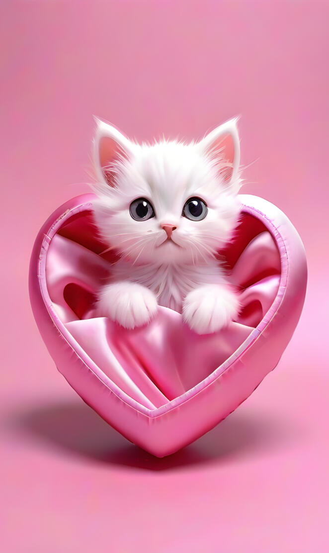 a white kitten in a pink plastic bag