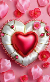 a heart shaped cake with pink frosting and a pink flower