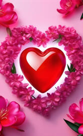 a red pot with pink flowers