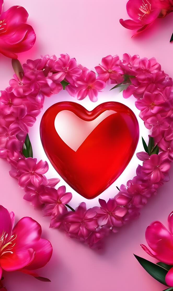 a red pot with pink flowers