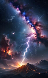 a mountain with a bright light in the sky above it