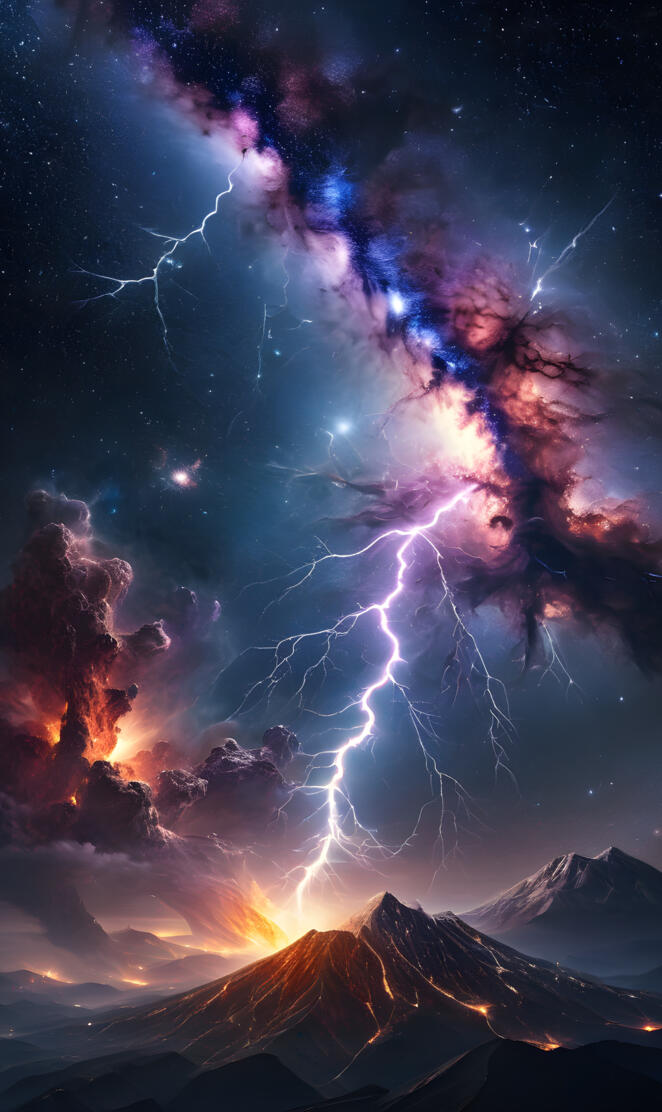 a mountain with a bright light in the sky above it