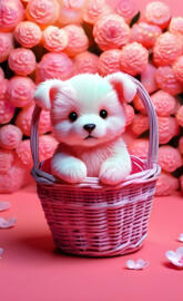 a small white kitten in a basket