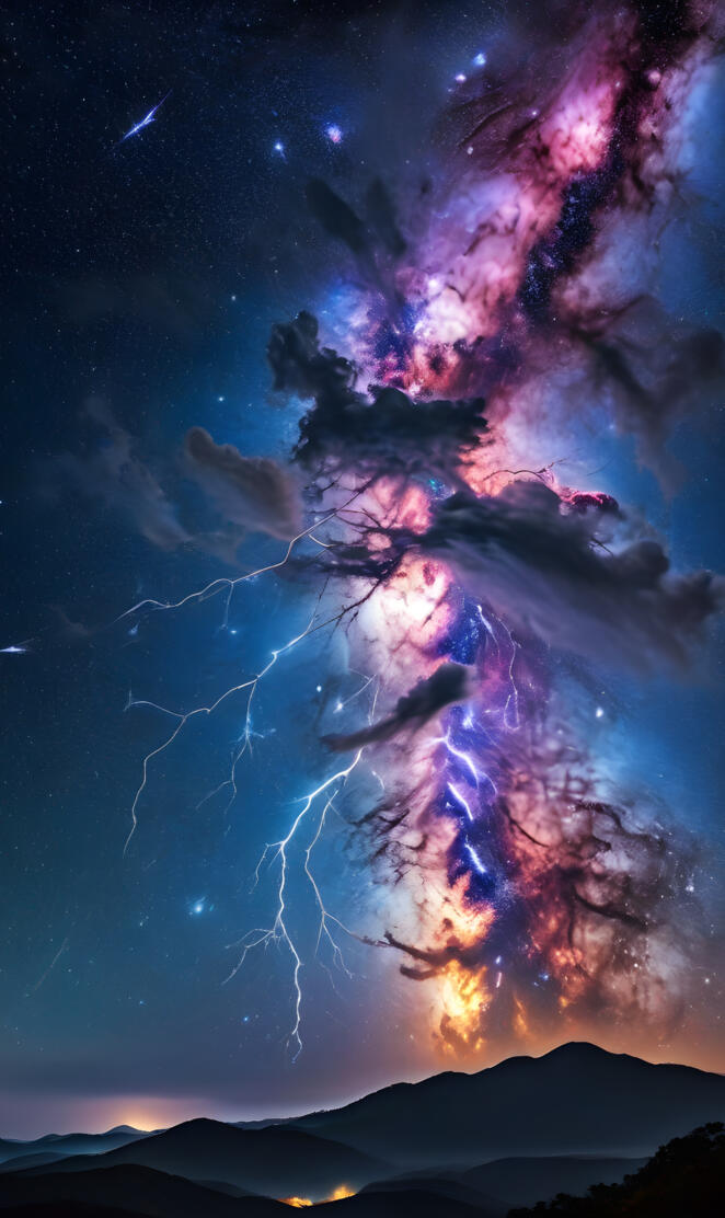 a lightning bolt in the night sky